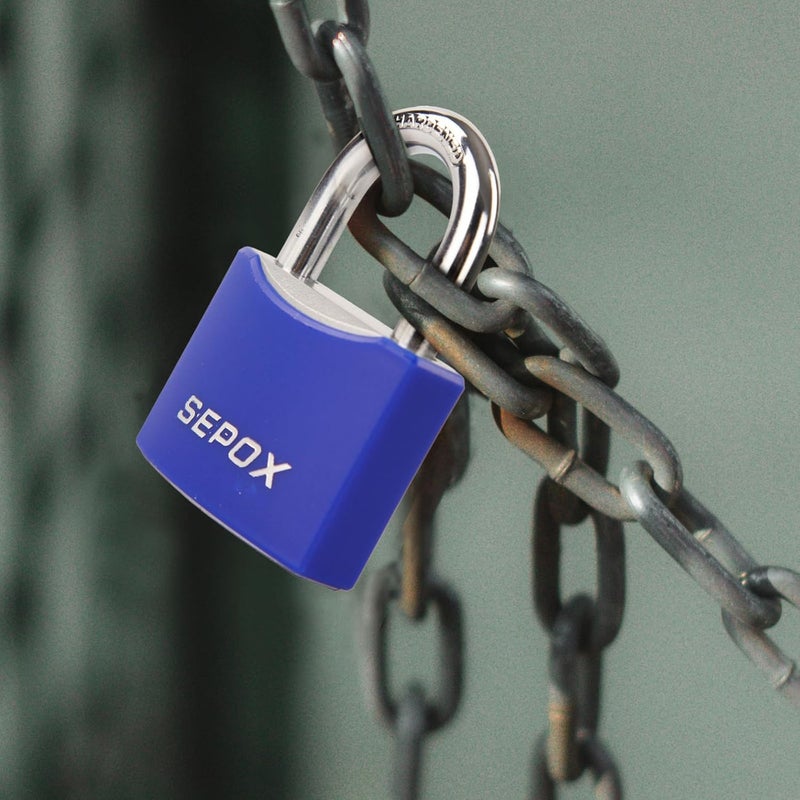 SEPOX ® Large Outdoor Padlock, Heavy Duty 50mm 2" All-Weather Keyed Padlock - Solid Steel Body with 2pcs Keys, Waterproof Blue Cover, Ideal for Gates, Fences, Chain, Gym Lockers, Toolboxes & Sheds - Image 4